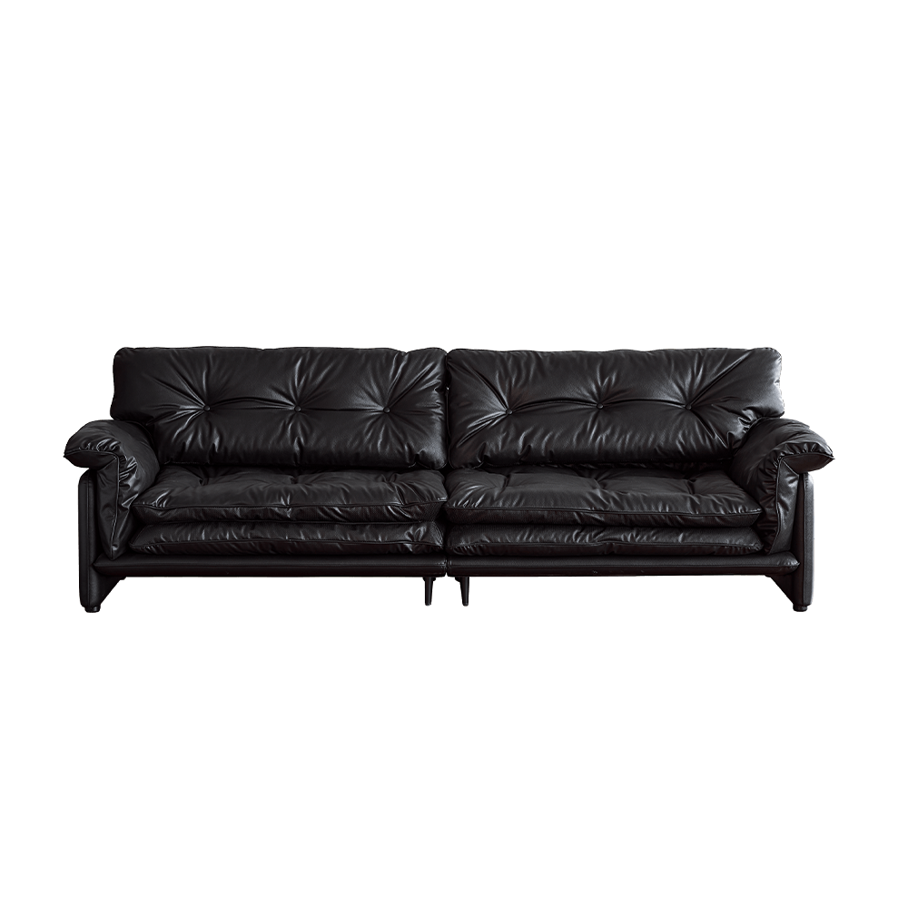 Sandwich Leather Tufted Sofa with Removable Cushions