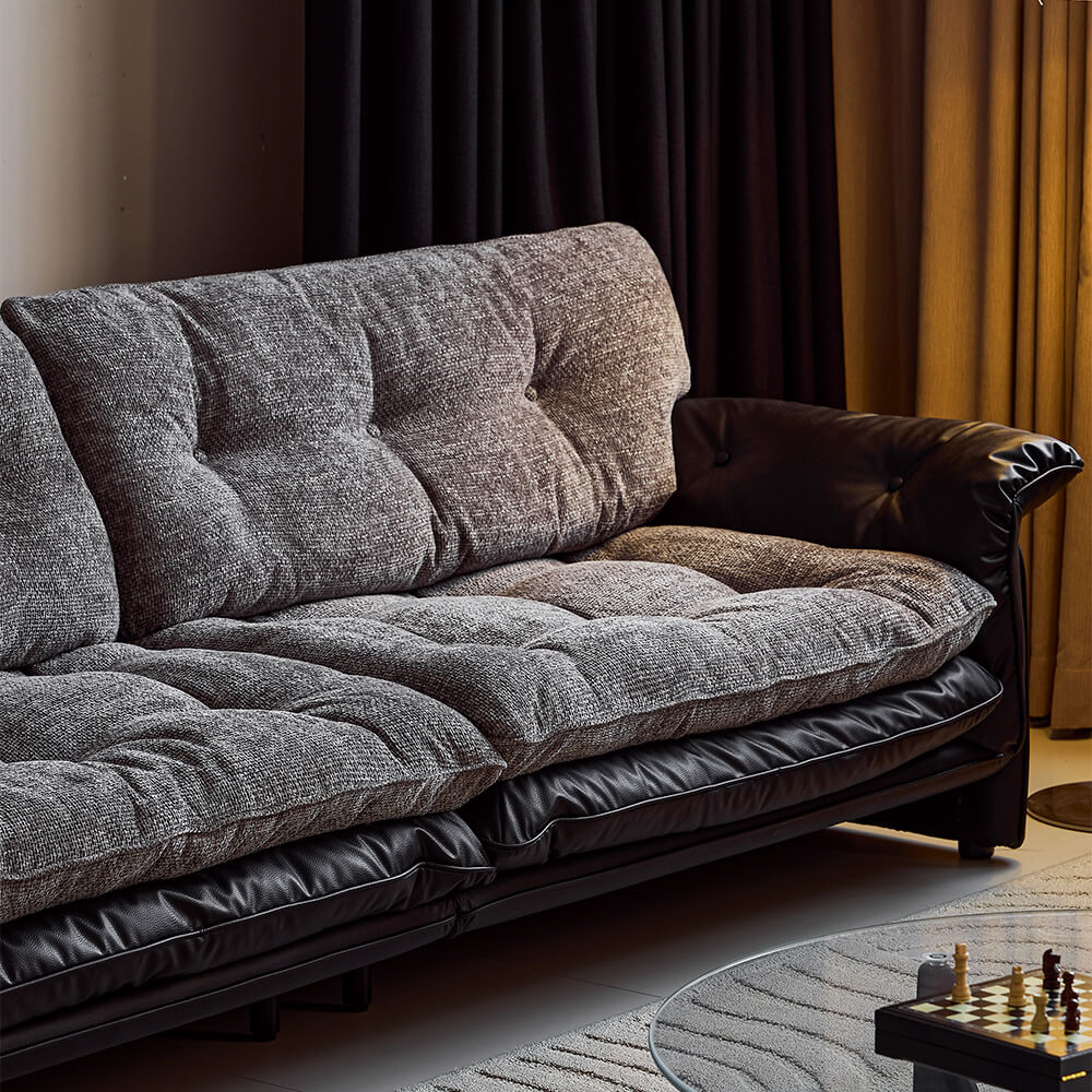 Sandwich Leather Tufted Sofa with Removable Cushions