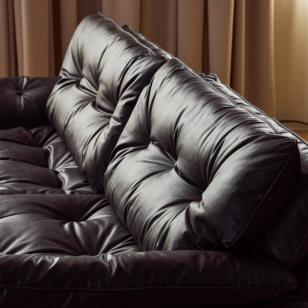 Sandwich Leather Tufted Sofa with Removable Cushions