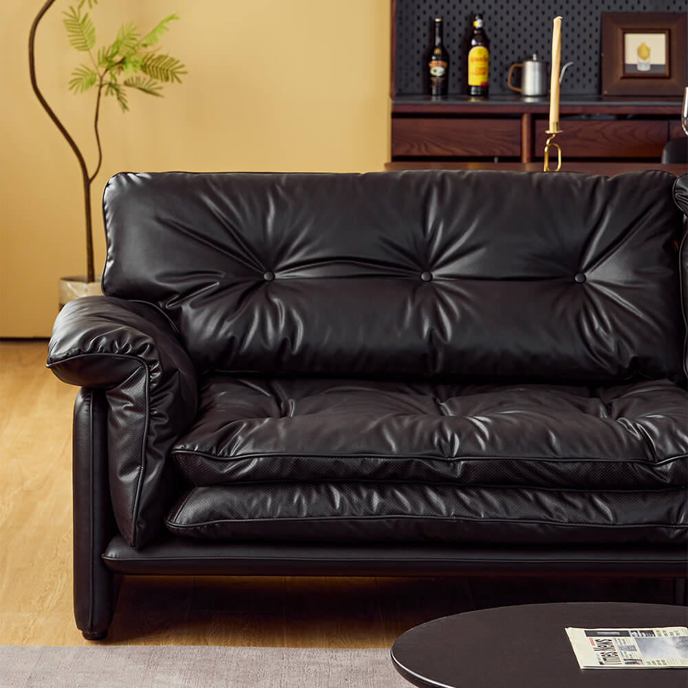 Sandwich Leather Tufted Sofa with Removable Cushions