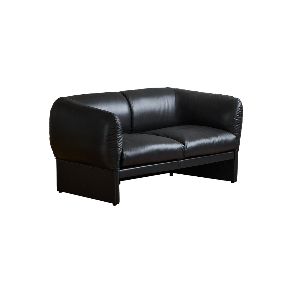 Tulip Black Leather Sofa loveseat 63.8-inch