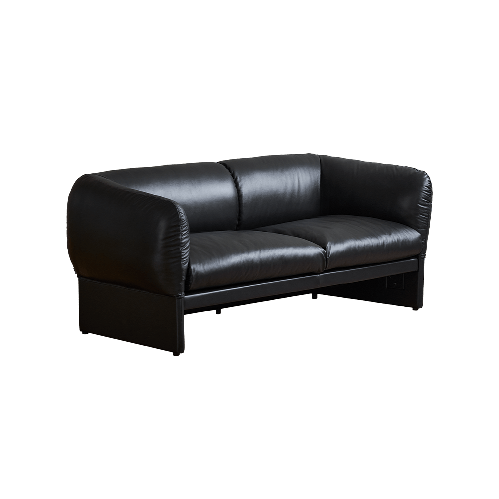 Tulip Black Leather Sofa loveseat 71.6-inch