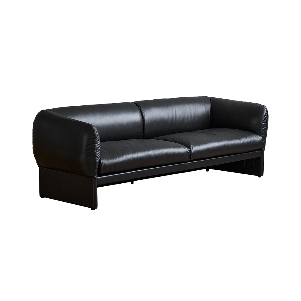 Tulip Black Leather Sofa loveseat 83.5-inch