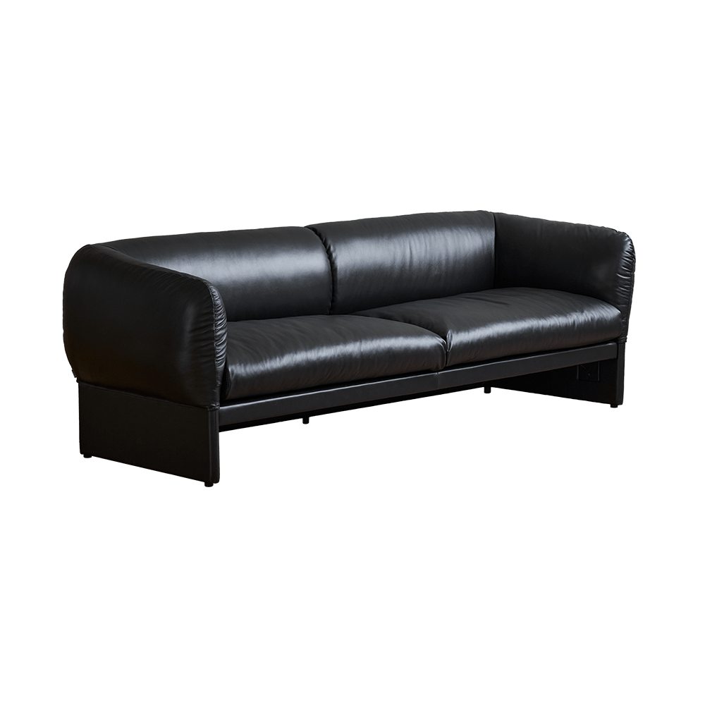 Tulip Black Leather Sofa loveseat 91.3-inch